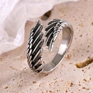 3/$25 Unisex Wings Ring Open Adjustable Antiqued Silver Tone Feather Ring